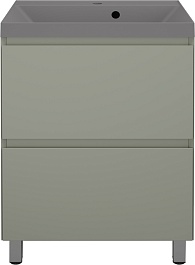 Style Line Тумба с кварцевой раковиной серый шелк Манхэттен 60 Plus эмаль олива матовая – фотография-1